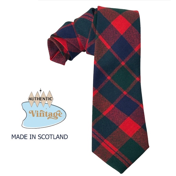 City of Glasgow Tartan 100% Wool Necktie Made in Scotland Red Plaid Vintage 80s - Picture 1 of 7